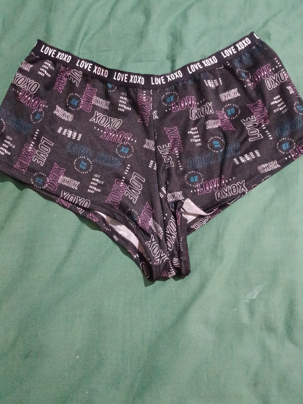 XOXO Black Lounge Shorts with Purple & Blue Print
